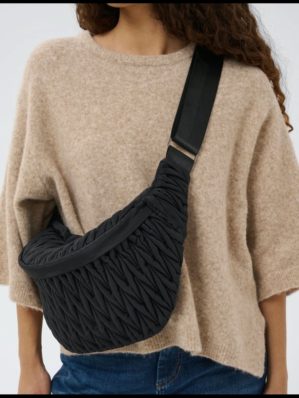 Black Ruched Crossbody Sling Bag by